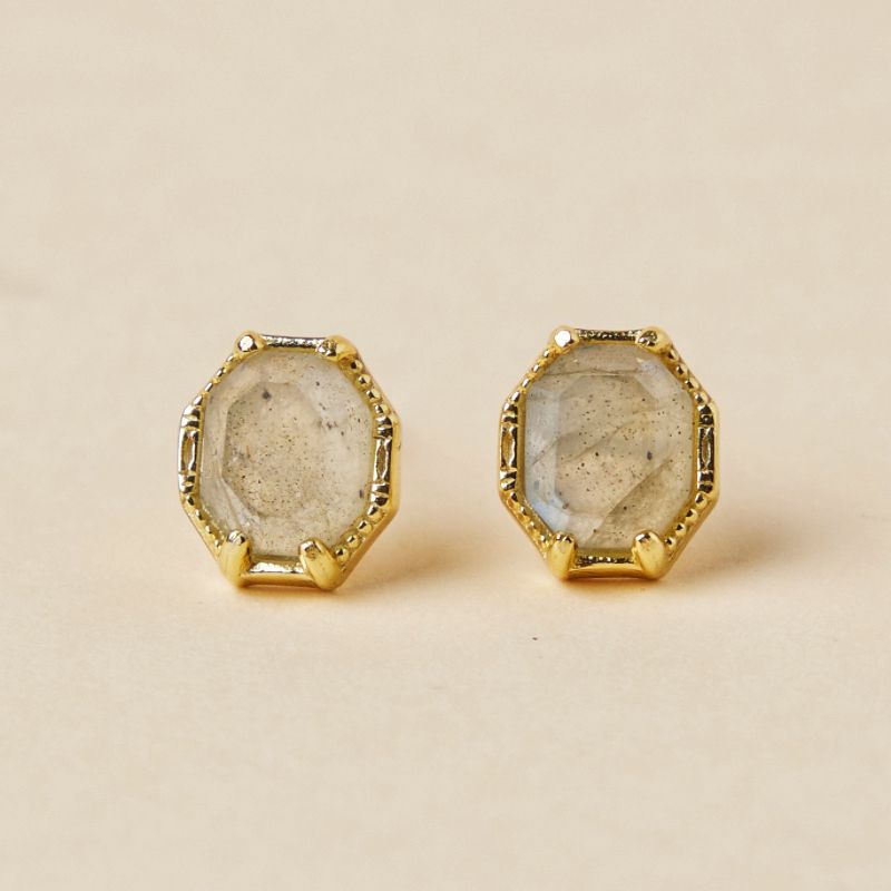 Boucles d'Oreilles Labradorite Argent Plaqué Or – Éclat Protecteur - Biloria