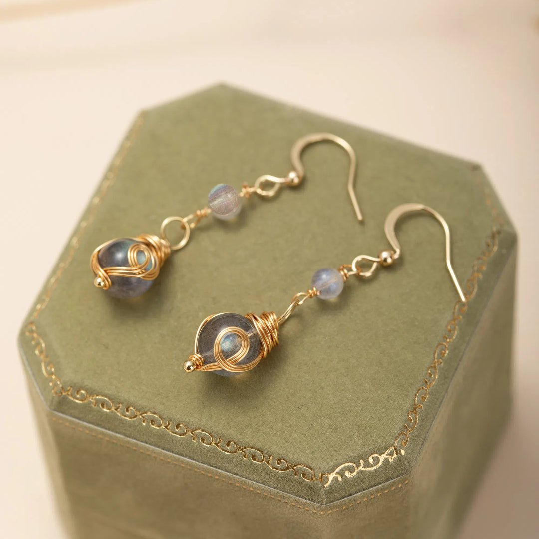 Boucles d'Oreilles Labradorite Étoile du Soir Plaqué Or - Biloria