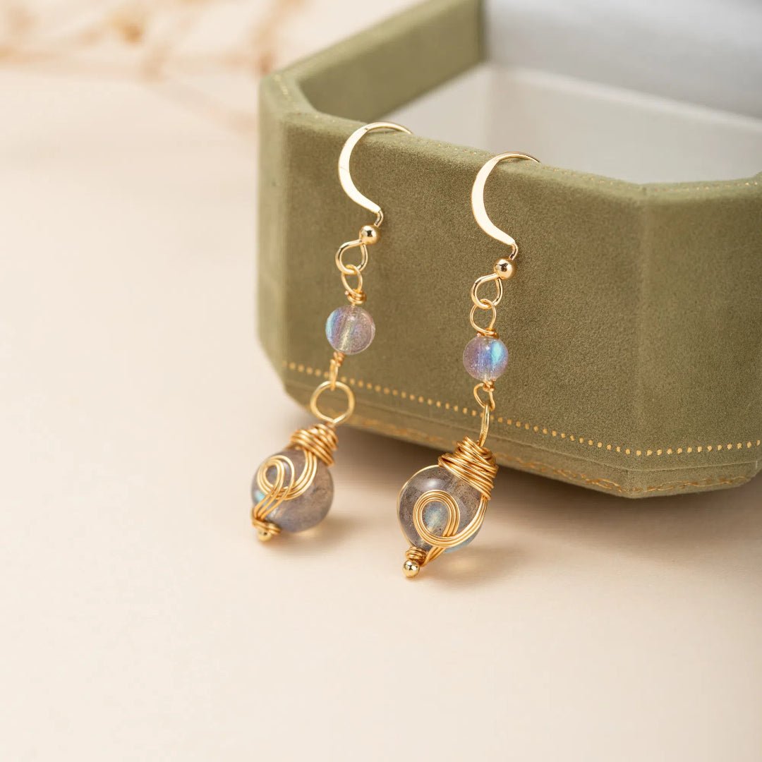 Boucles d'Oreilles Labradorite Étoile du Soir Plaqué Or - Biloria