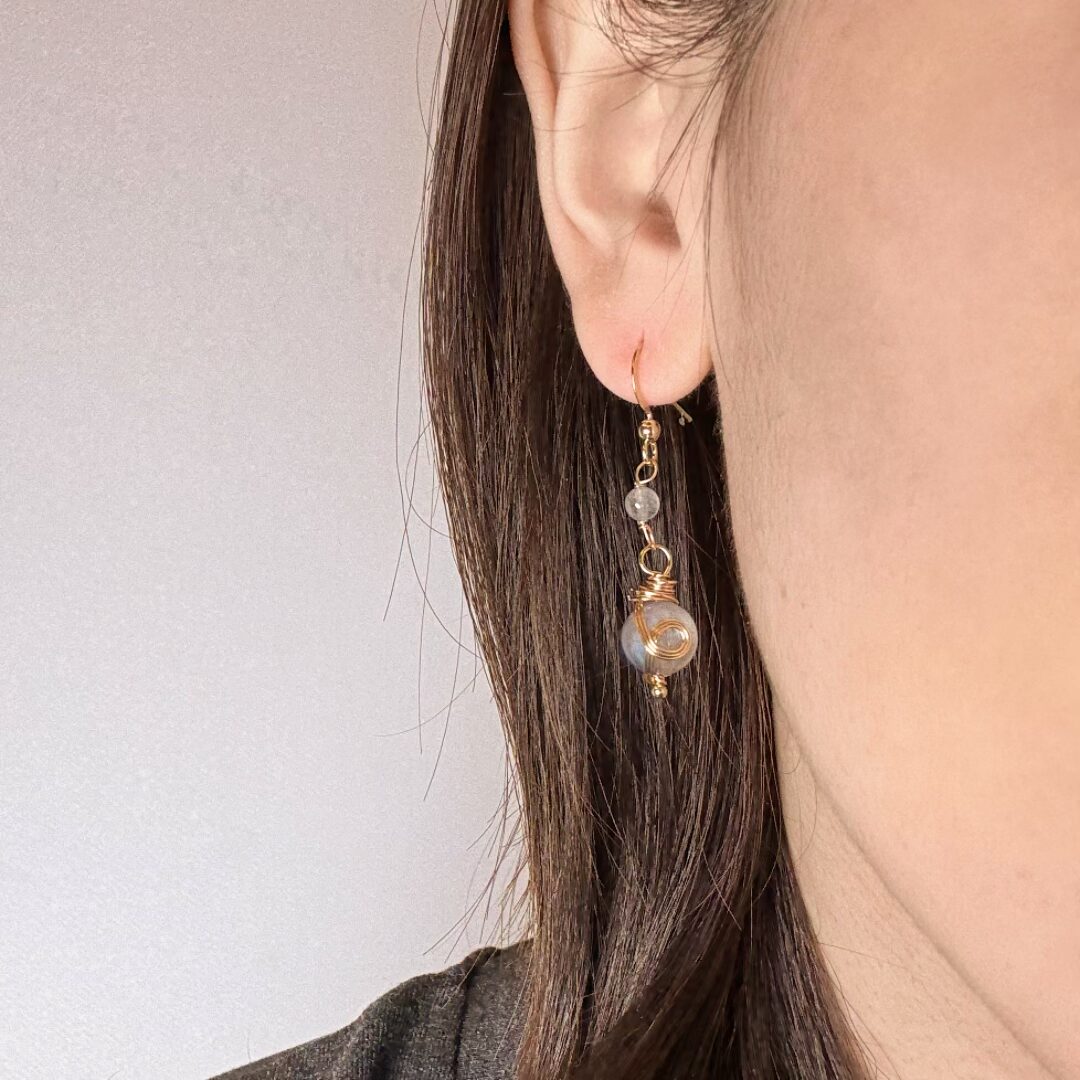 Boucles d'Oreilles Labradorite Étoile du Soir Plaqué Or - Biloria
