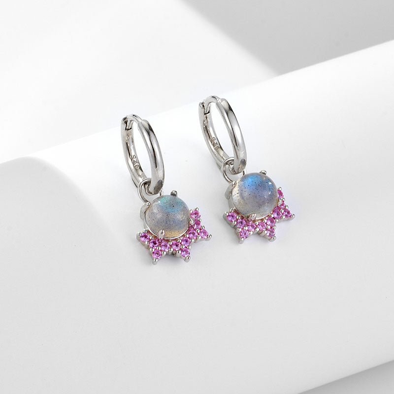 Boucles d'Oreilles Labradorite Meow Argent Plaqué Or - Biloria