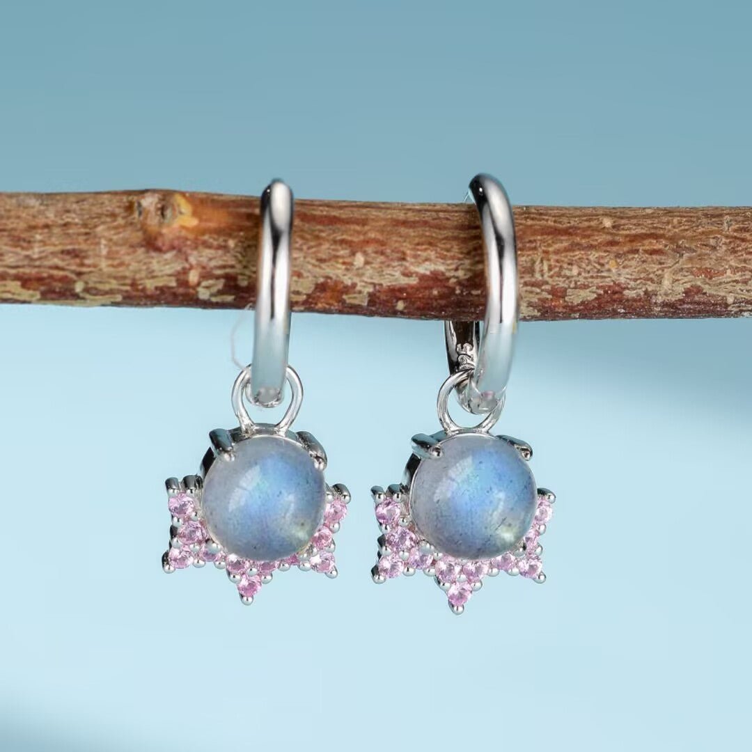 Boucles d'Oreilles Labradorite Meow Argent Plaqué Or - Biloria