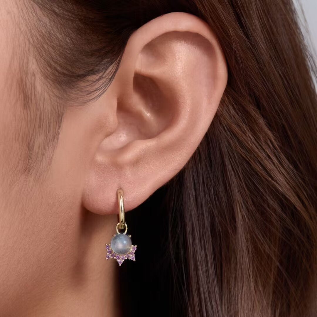 Boucles d'Oreilles Labradorite Meow Argent Plaqué Or - Biloria