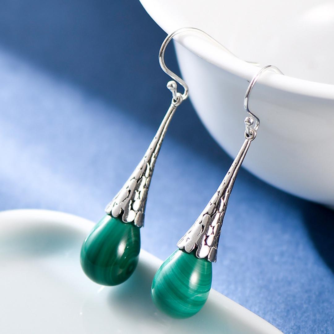 Boucles d'Oreilles Malachite Argent 925 – Croissance Spirituelle - Biloria
