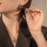 Boucles d'Oreilles Malachite Nacre Argent Plaqué Or - Biloria