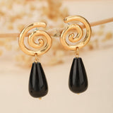 Boucles d'Oreilles Obsidienne Spirale Vintage Protection - Biloria