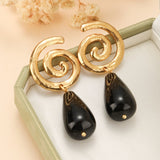 Boucles d'Oreilles Obsidienne Spirale Vintage Protection - Biloria