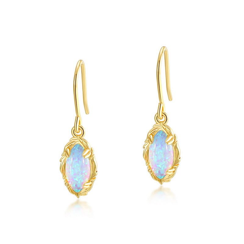 Boucles d'Oreilles Opale Flamme Mystique Argent Plaqué Or - Biloria