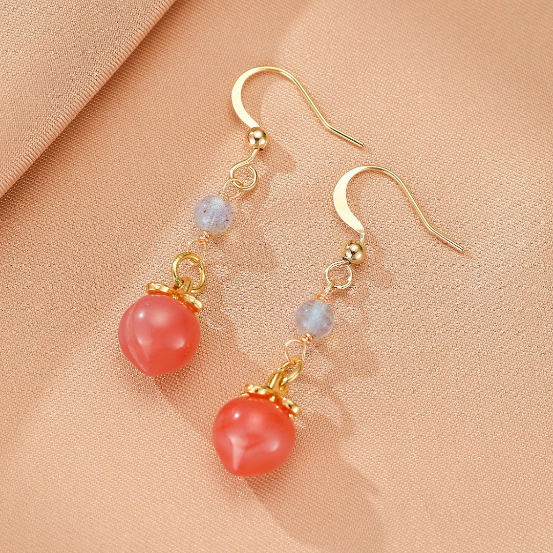 Boucles d'Oreilles Pêche en Labradorite et Agate Rouge – Plaqué Or 14K - Biloria