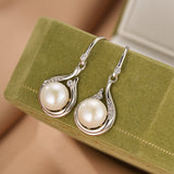 Boucles d'Oreilles Perle Zircon Argent – Goutte Royale - Biloria