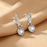 Boucles d'Oreilles Pierre de Lune Plume Céleste Argent S925 - Biloria