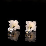 Boucles d'Oreilles Quartz Clair Perle Argent Plaqué Or Floraison - Biloria