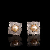 Boucles d'Oreilles Quartz Clair Perle Argent Plaqué Or Floraison - Biloria