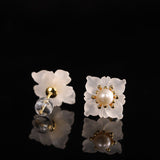 Boucles d'Oreilles Quartz Clair Perle Argent Plaqué Or Floraison - Biloria
