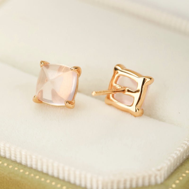 Boucles d'Oreilles Quartz Rose Argent Plaqué Or 7 mm - Biloria