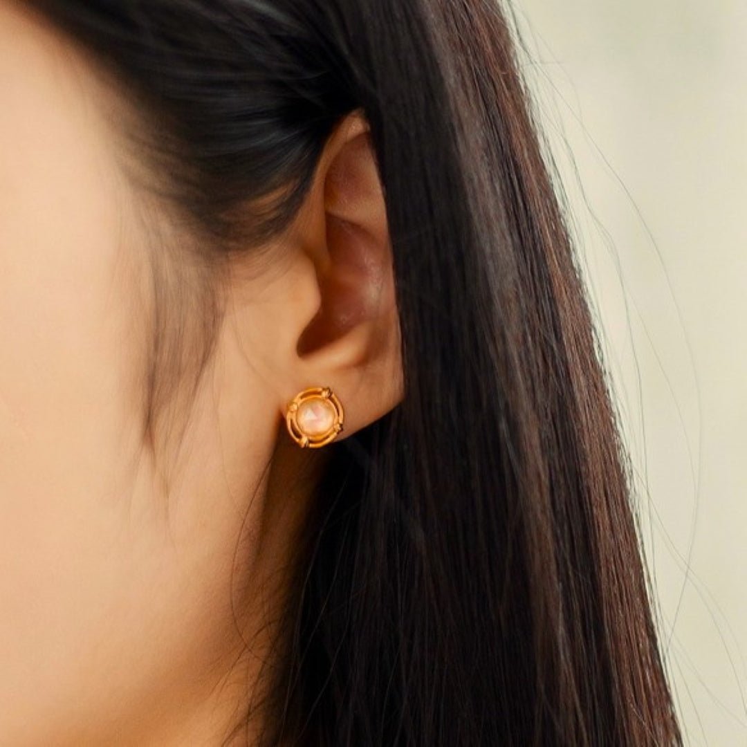 Boucles d'oreilles Quartz Rose – Argent plaqué or, vertus apaisantes - Biloria