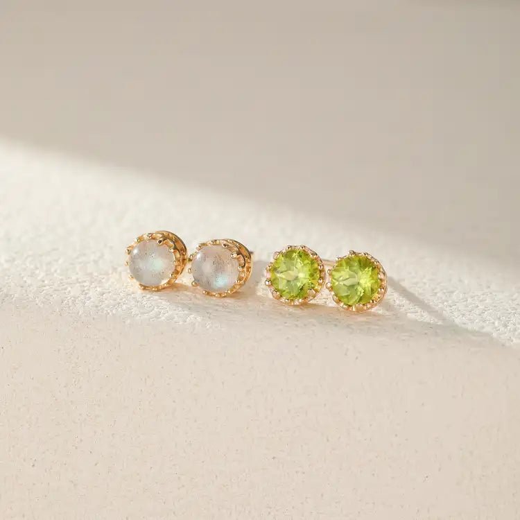Boucles d'Oreilles Soleil Péridot ou Labradorite Argent Plaqué Or - Biloria