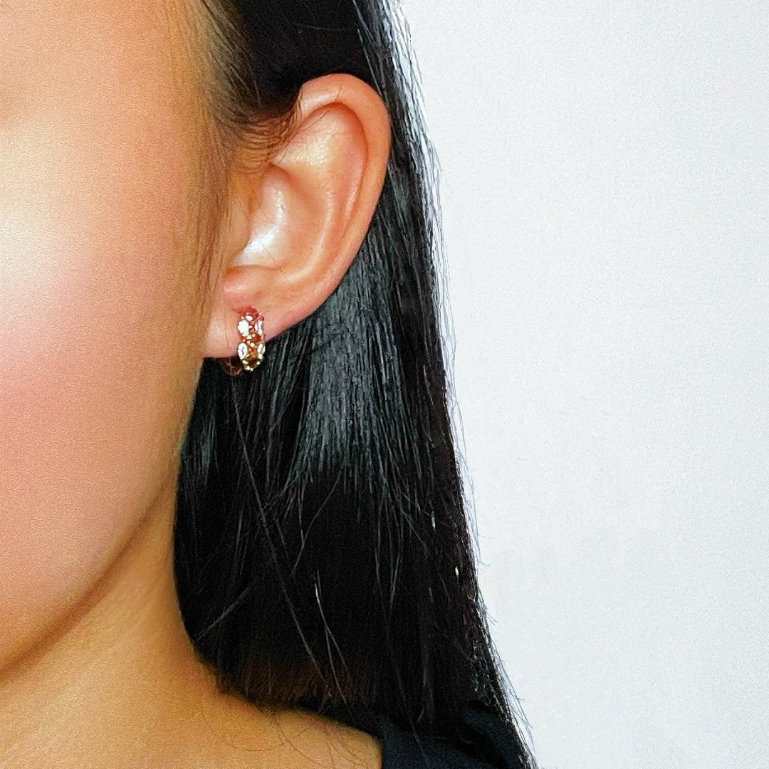 Boucles d'Oreilles Tourmaline Floral Argent Plaqué Or - Biloria
