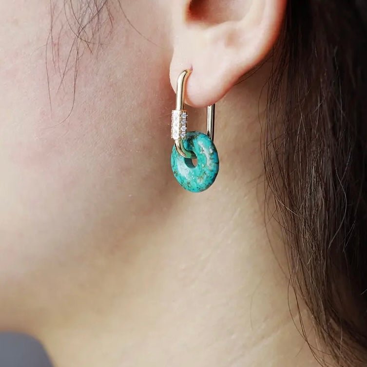 Boucles d'oreilles Turquoise et Argent Plaqué Or – Cadeau Spirituel - Biloria