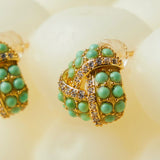 Boucles d'Oreilles Turquoise Triangle Torsade en Argent Plaqué Or - Biloria