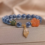 Bracelet Agate Bleue Feuille Dorée – Sérénité et Élégance - Biloria