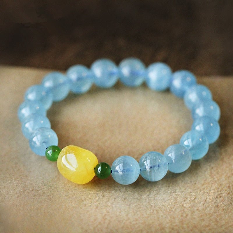 Bracelet Aigue Marine et Ambre – Sérénité Océanique - Biloria