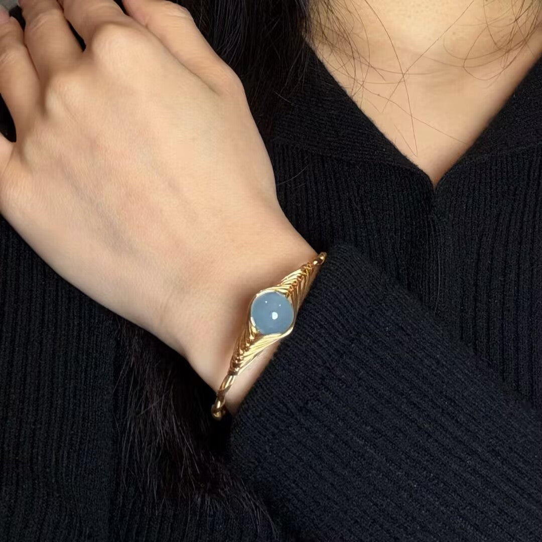 Bracelet Aigue Marine Laiton Doré – Porte-bonheur Feng Shui - Biloria