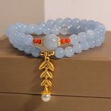 Bracelet Aigue Marine Perle Double Tour Épi de Blé - Biloria