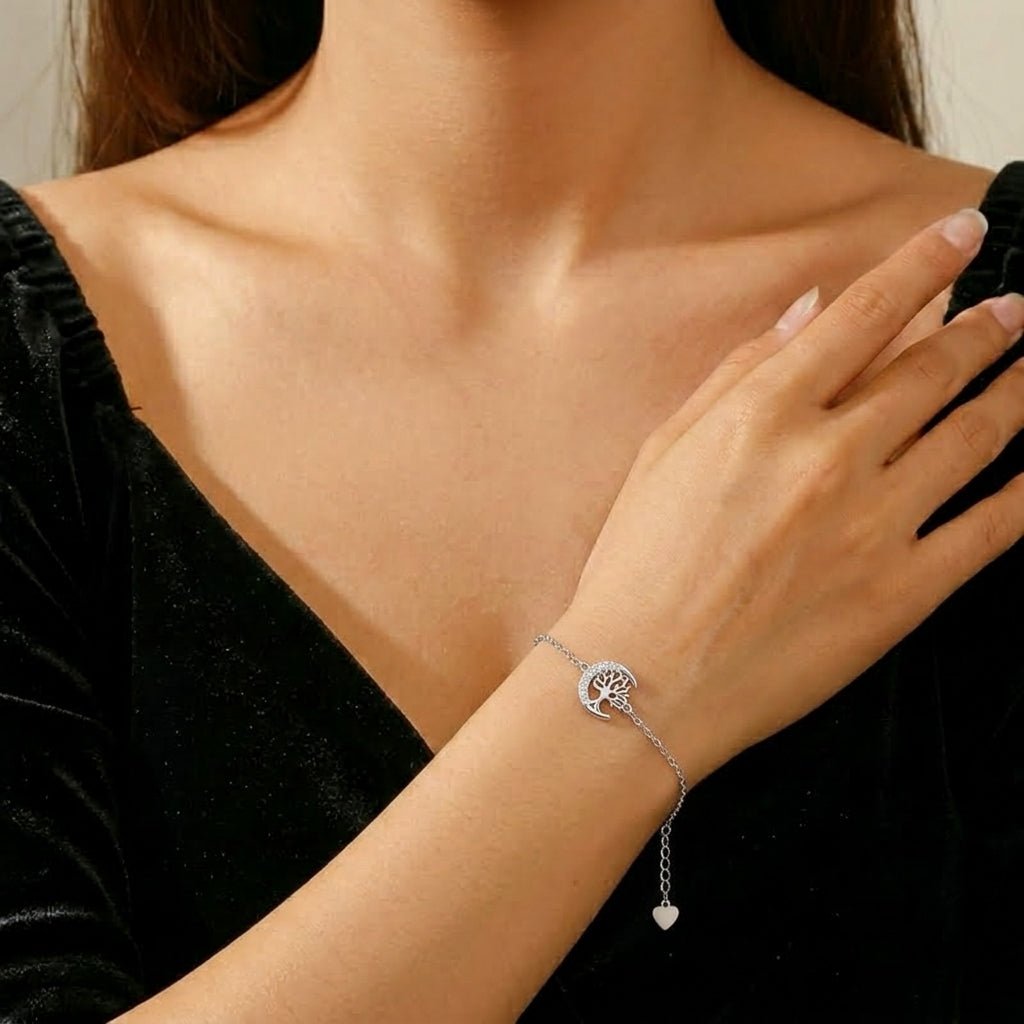 Bracelet Arbre de Vie Lune Zircon Argent 925 - Biloria