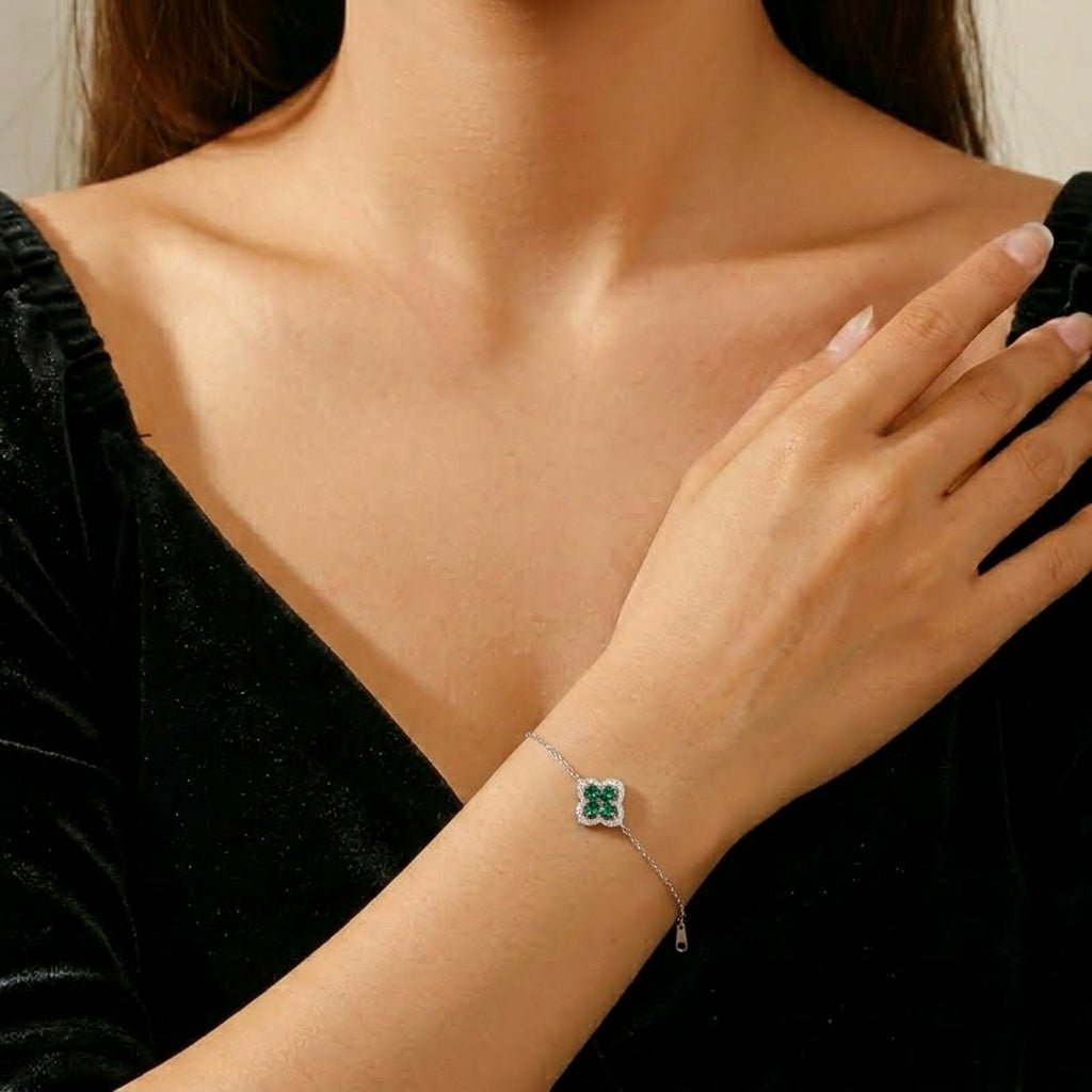 Bracelet Argent 925 Émeraude Trèfle Chance - Biloria