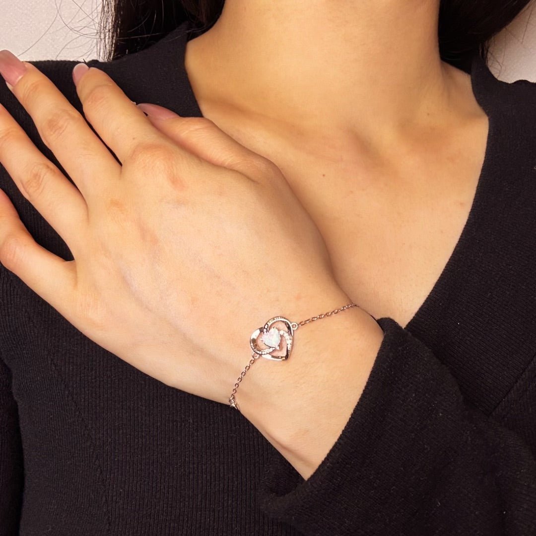 Bracelet Argent Opale Cœur Éternel - Bijou Amour - Biloria