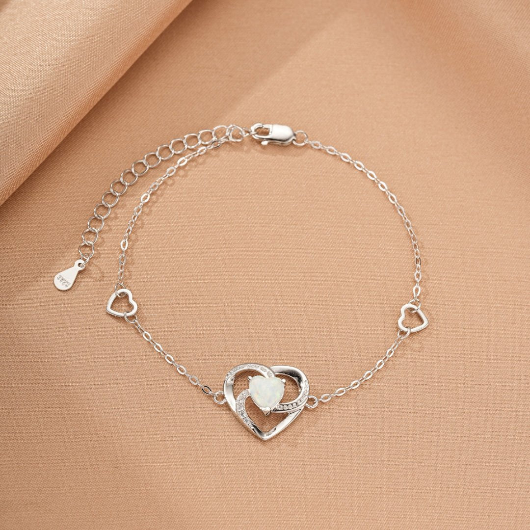 Bracelet Argent Opale Cœur Éternel - Bijou Amour - Biloria