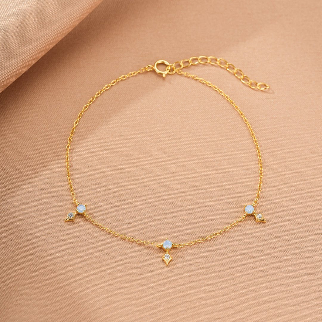 Bracelet Charme Étoilé Opale et Zircon Argent Plaqué Or - Biloria