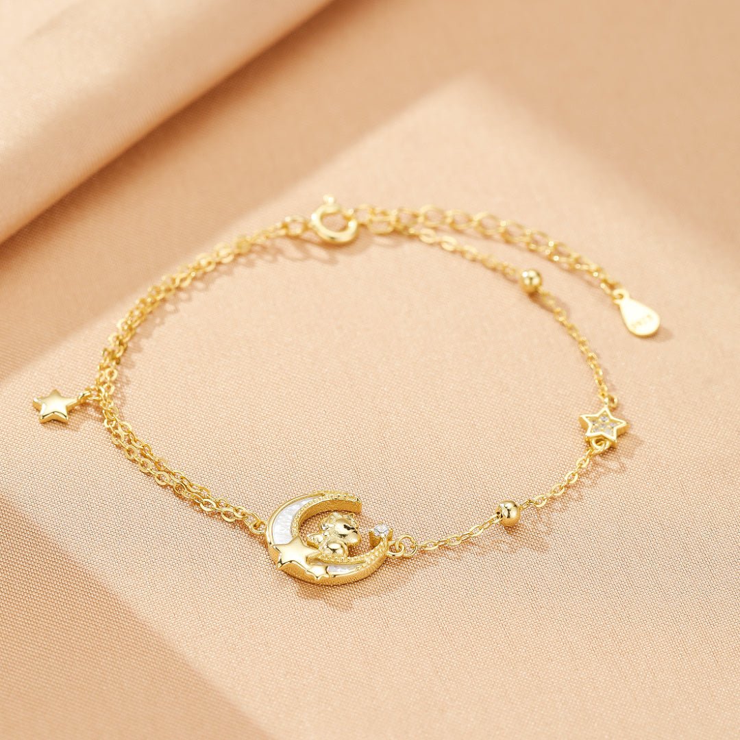 Bracelet Cheval Lune Étoilé Plaqué Or Fin - Biloria