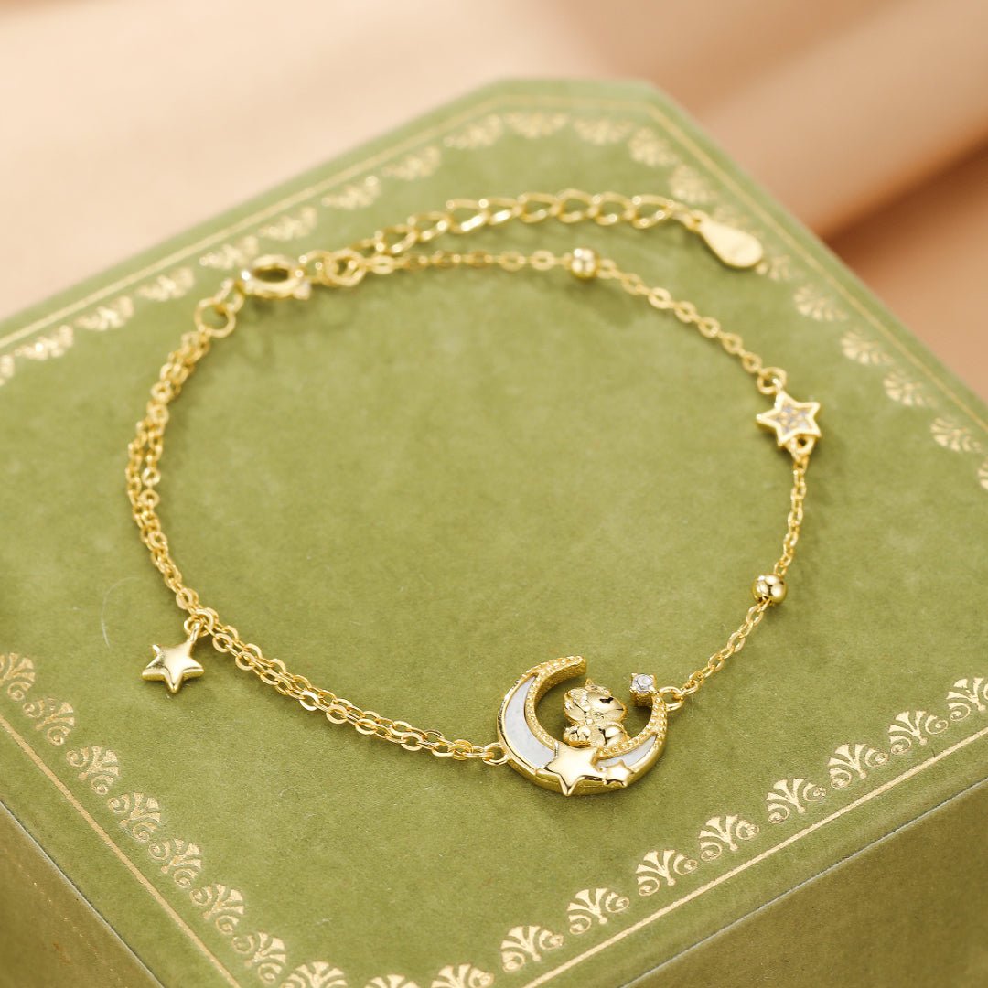 Bracelet Cheval Lune Étoilé Plaqué Or Fin - Biloria