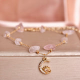 Bracelet Cheville Aventurine Quartz Rose Lune - Biloria