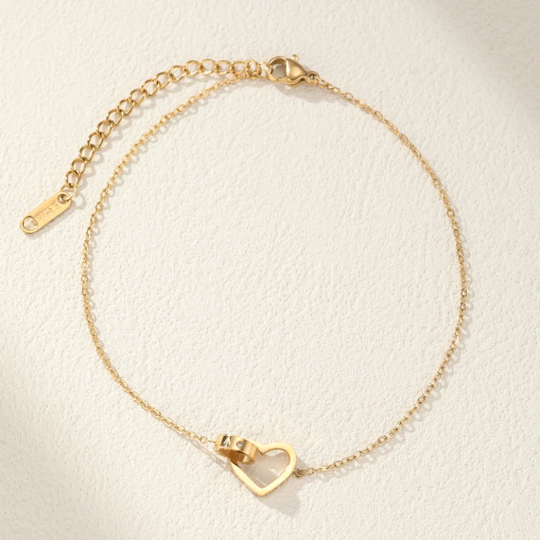 Bracelet Cheville Cœur Amour Infini - Doré Acier - Biloria