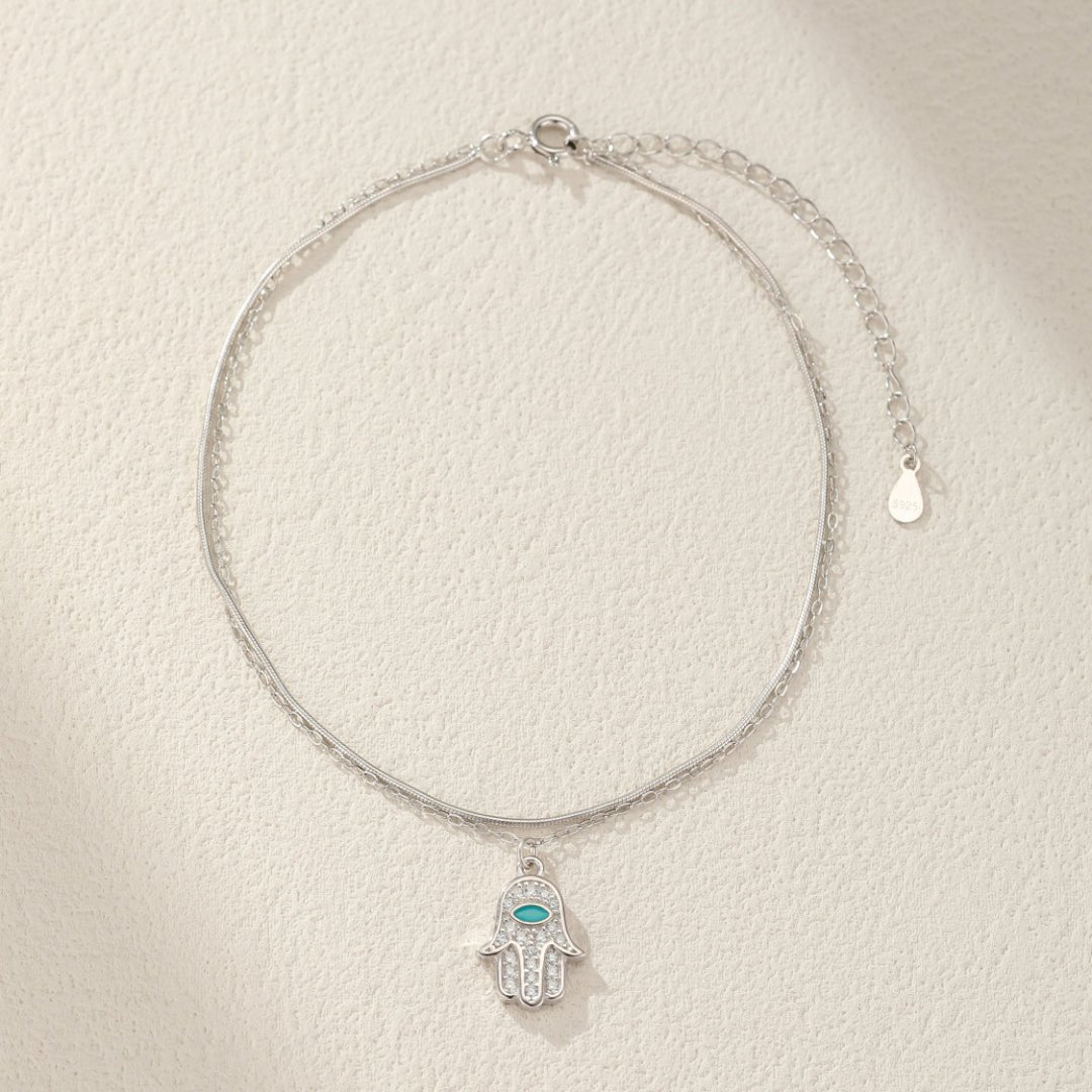 Bracelet Cheville Main de Fatma Argent 925 Protection Hamsa - Biloria