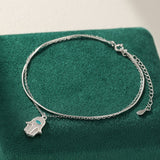 Bracelet Cheville Main de Fatma Argent 925 Protection Hamsa - Biloria