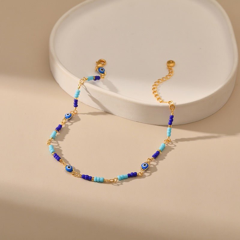 Bracelet Cheville Mauvais Œil Plaqué Or – Protection et Sérénité - Biloria