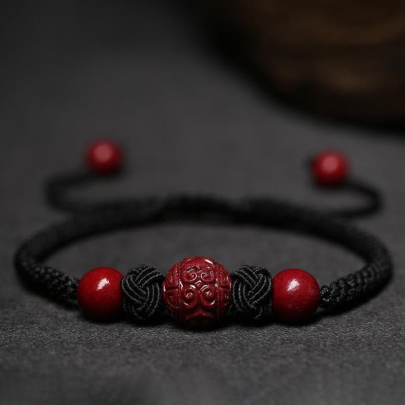 Bracelet Cinabre et Fil Rouge Chance Bonheur - Biloria