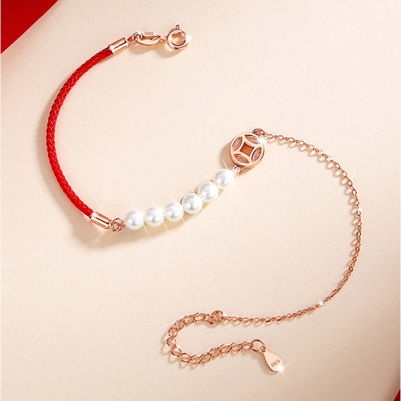 Bracelet Cordon Rouge et Nacre pour l'Abondance - Biloria
