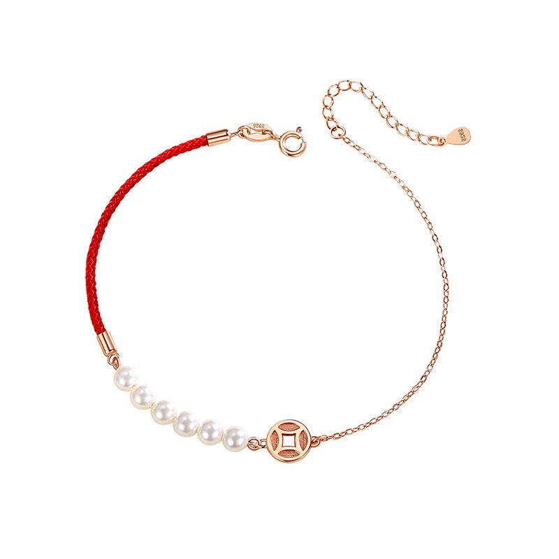 Bracelet Cordon Rouge et Nacre pour l'Abondance - Biloria