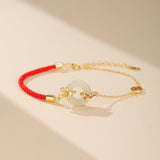 Bracelet Cordon Rouge Jade Carpe Koï Argent Plaqué Or - Biloria