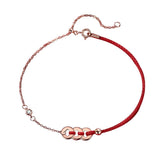 Bracelet Cordon Rouge Monnaies Porte-Bonheur Argent Plaqué Or 18K - Biloria