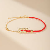Bracelet Cordon Rouge Monnaies Porte-Bonheur Argent Plaqué Or 18K - Biloria