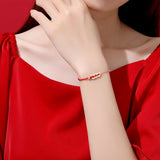Bracelet Cordon Rouge Monnaies Porte-Bonheur Argent Plaqué Or 18K - Biloria