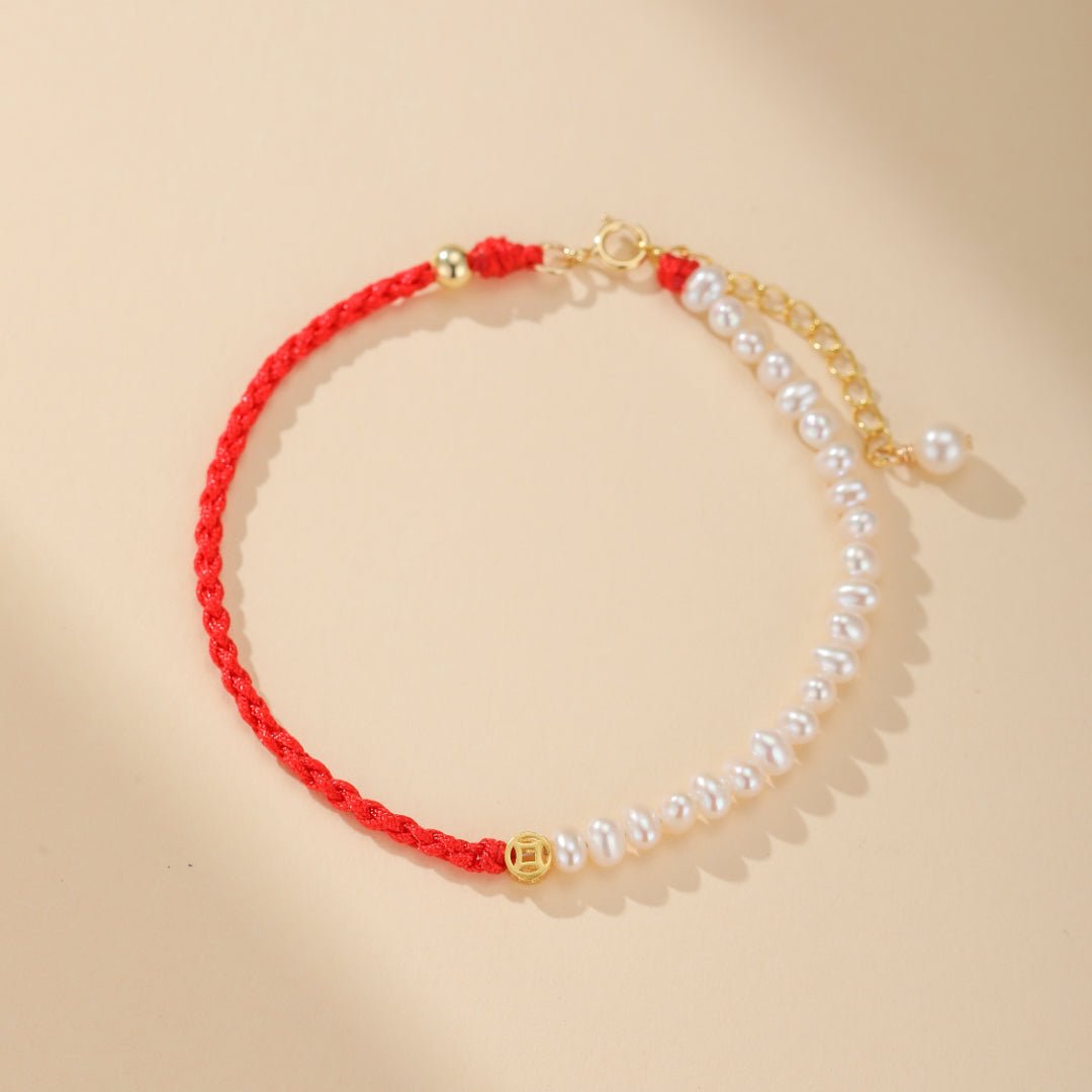 Bracelet Cordon Rouge Perles Abondance Argent 925 - Biloria