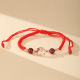 Bracelet Cordon Rouge Serpent Carpe Koï Argent Plaqué Or - Biloria