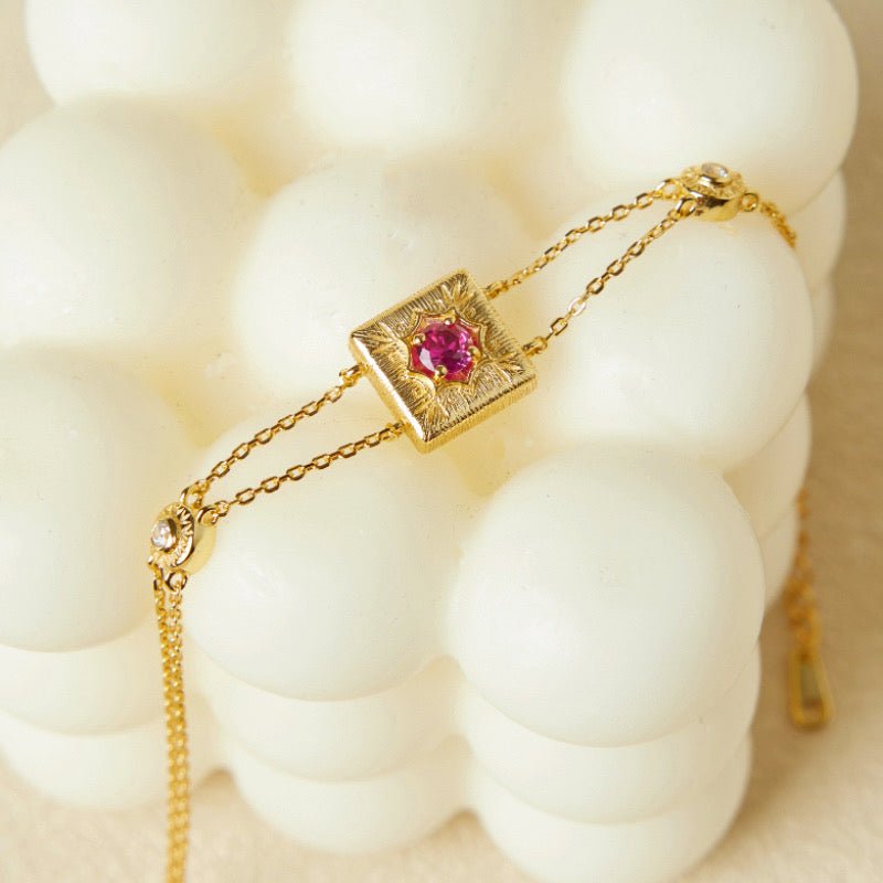 Bracelet Cornaline et Zircon en Argent Plaqué Or - Biloria